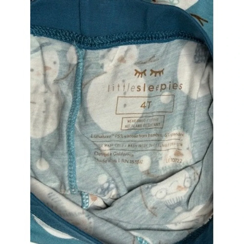 Little Sleepies Bamboo Snow Much Fun Pajama Set 4T Toddler Teal Blue Whimsical